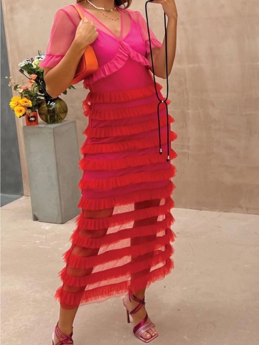NWT Never Fully Dresses ruffle tiered sheer ombré dress